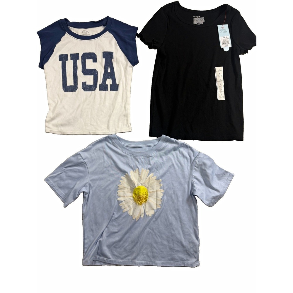Girls Shirts Lot Size L 10/12 Cat & Jack Art Class USA Daisy Tops NWT